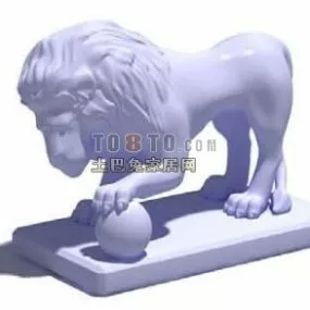 European Lion With Ball Statue 3d model