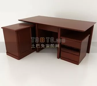 Walnut Table Shelf With Drawers 3d model