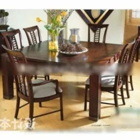 Dining Table And 6 Chair Wood Set 3d model