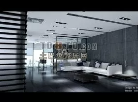 Apartment Living Room With Sofa Chair 3d model