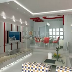 Modern Living Room White Space 3d model
