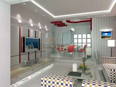 Living Room White Tone With Sofa 3d model