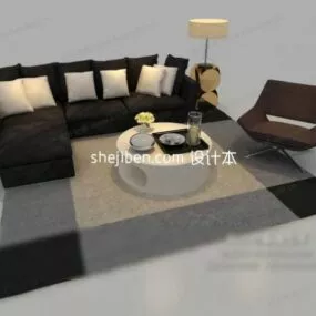 Minimalist Style Sofa With Round Coffee Table 3d model