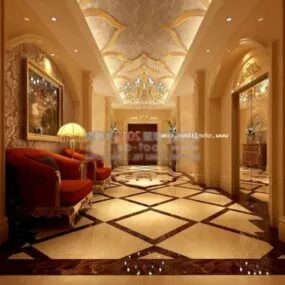 European Hotel Lobby Interior Scene 3d model