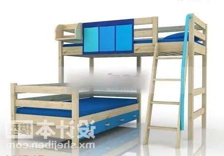 Double Bed Modern Platform With Nightstand 3d model