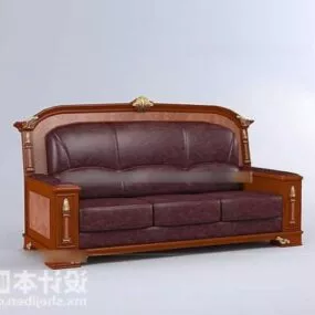 European Leather Sofa Wood Furniture 3d model