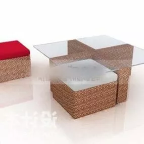 Bamboo Coffee Table With Chair 3d model