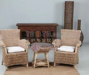 Vine Leisure Sofa Chair With Stool 3d model
