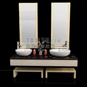 Bathroom Double Mirror With Desk 3d model