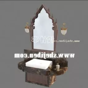 Decorative Bathroom Mirror Wooden Frame 3d model