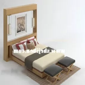 Wooden Bed With Carpet 3d model