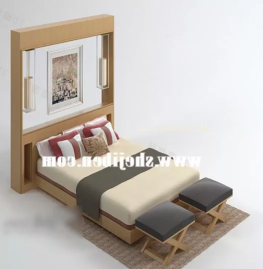 Bed Geometric With Headboard 3d model
