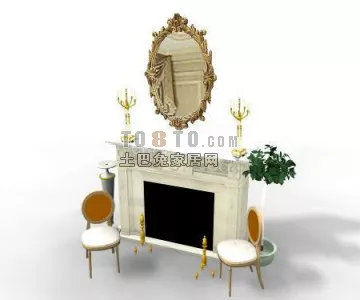 Elegant Modern Fireplace 3d model