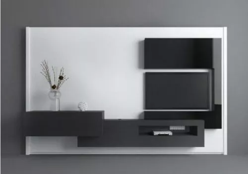 Black White Modern Living Room Tv Wall 3d model Black White Modern Living Room Tv Wall 3d model