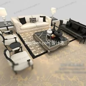 Black White European Sofa Set 3d model