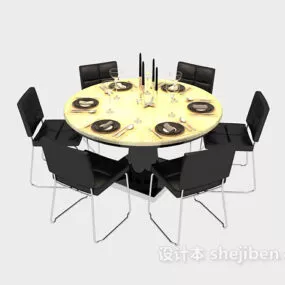 Black And White Round Dining Table 3d model