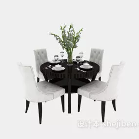 Black Dining Table With White Chairs 3d model