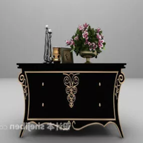 Antique Black Carving Bedside Table 3d model