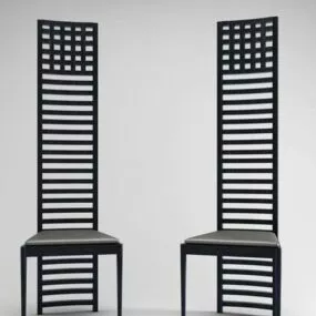 Black Wood High Back Chair 3d model