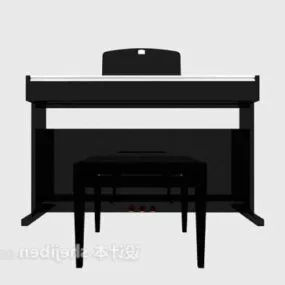 Black Minimalist Piano With Chair 3d model