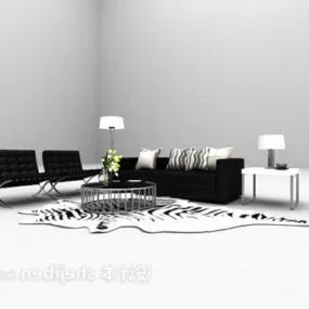 Black Leather Modern Combination Sofa 3d model