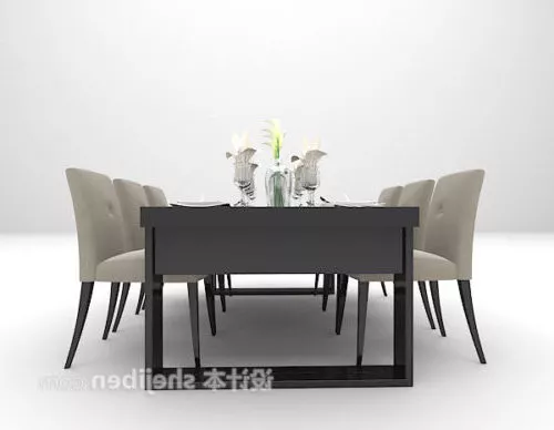 Black Dining Table Fabric Chairs Combination 3d model Black Dining Table Fabric Chairs Combination 3d model