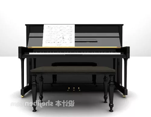 Vintage Upright Piano Open Cap 3d model