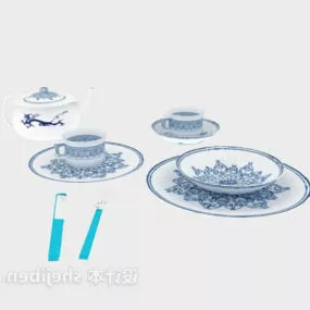 Blue Pattern Vintage Porcelain Plate 3d model