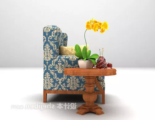 Blue Single Chair Sofa With Table 3d model Blue Single Chair Sofa With Table 3d model