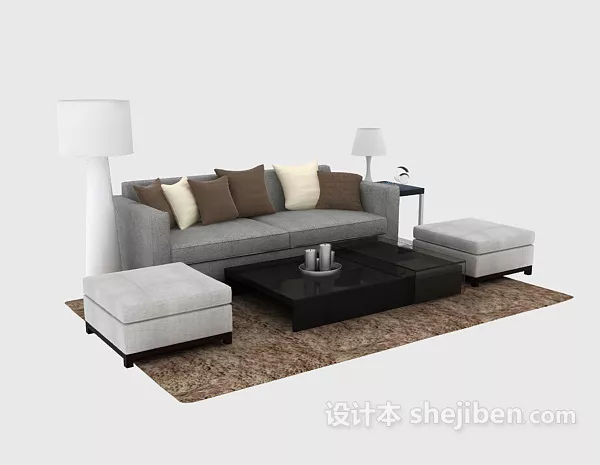 Brown Leather Sofa Two Seats 3d model