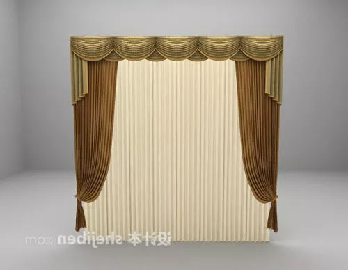 Two Layers Curtain White Purple Color 3d model