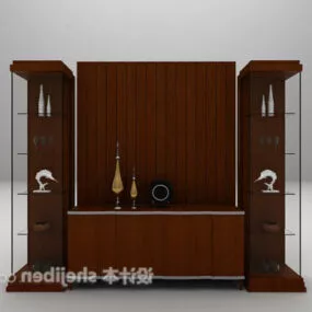 Elegant Brown Wood Tv Cabinet 3d model