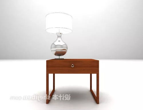 Brown Wood Table With Lamp 3d model Brown Wood Table With Lamp 3d model