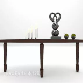 Brown Wood Console Table With Tableware 3d model
