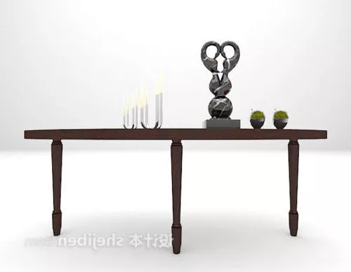 Brown Wood Console Table With Tableware 3d model Brown Wood Console Table With Tableware 3d model