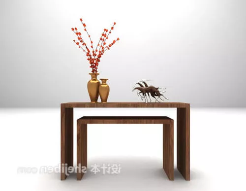 Brown Console Table With Pot 3d model Brown Console Table With Pot 3d model