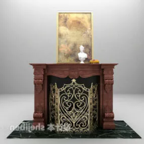 Brown Wood Fireplace European Style 3d model