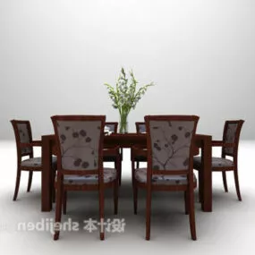 Brown Table Dinning Room Combination 3d model