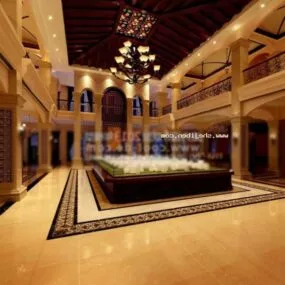 Hotel Hall Center Interior Scene 3d model