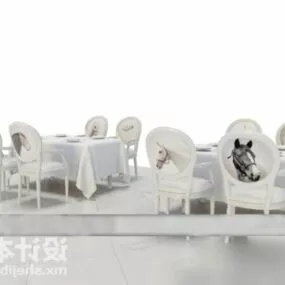 White Coffee Table And Chair Set 3d model