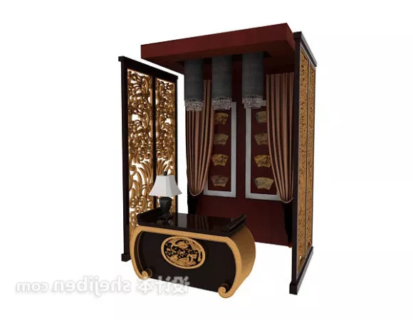 Console Desk Carved Frame 3d model