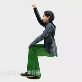 Fashion Woman Character Sitting Waving 3d model