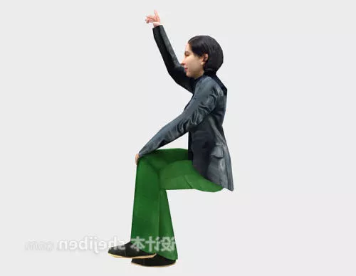 Fashion Woman Character Sitting Waving 3d model Fashion Woman Character Sitting Waving 3d model