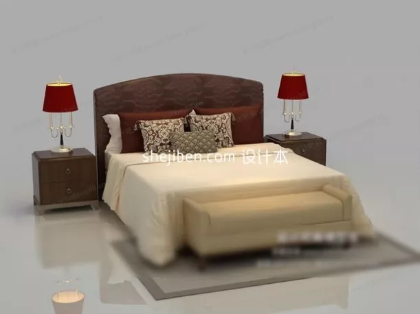 Double Bed With Nightstand Blanket 3d model