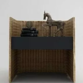 Chinese Brown Wood Bedside Table 3d model