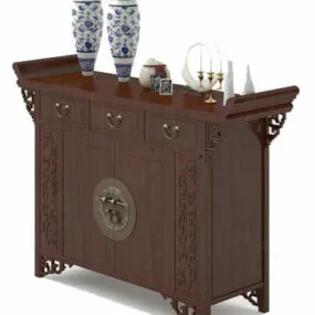 Chinese Wood Antique Entrance Cabinet 3d model