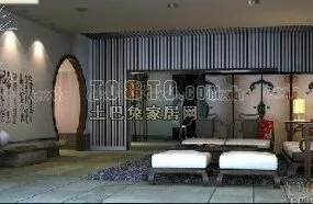 Chinese Living Room Retro Style 3d model