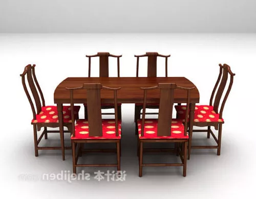 Chinese Wood Dining Table Chair Set 3d model Chinese Wood Dining Table Chair Set 3d model