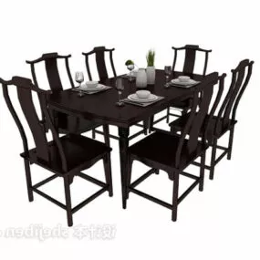 Chinese Wood Dining Table Chair 3d model