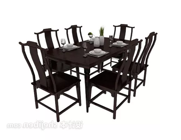 Chinese Wood Dining Table Chair 3d model Chinese Wood Dining Table Chair 3d model